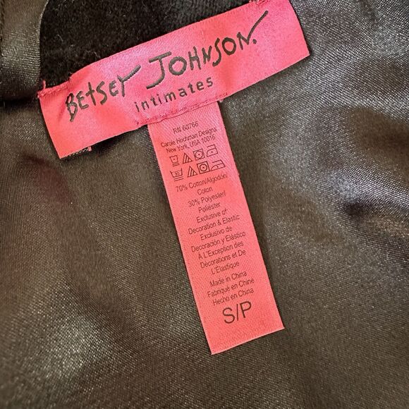 BETSEY JOHNSON Black Velour Robe SMALL Pockets Ribbon Bows Lace Ruffle - Picture 9 of 9